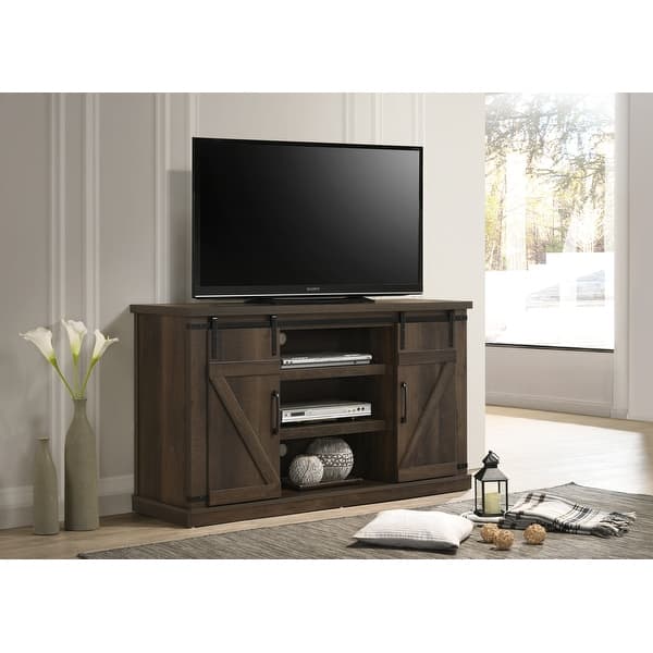 Dark Dusty Brown TV Stand with Sliding Doors and Cable Management Bed