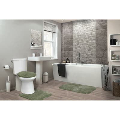 Traditional Plush Deep Fern Washable Nylon Bathroom Rug