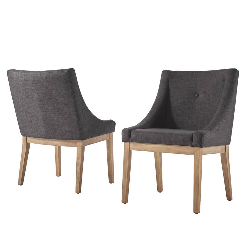 Voyager Button Tufted Slope Arm Linen Dining Chair (Set of 2) by iNSPIRE Q Artisan - Natural Finish - Dark Grey