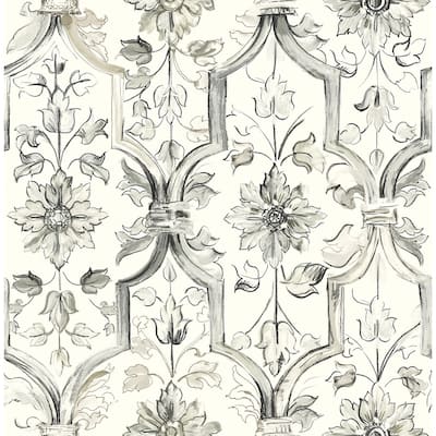 Seabrook Designs Tivoli Floral Trellis Unpasted Wallpaper