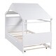 preview thumbnail 11 of 16, White Twin Size Solid Wood House Bed with Trundle & Storage