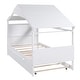 preview thumbnail 11 of 16, White Twin Size Solid Wood House Bed with Trundle and Storage for Kids