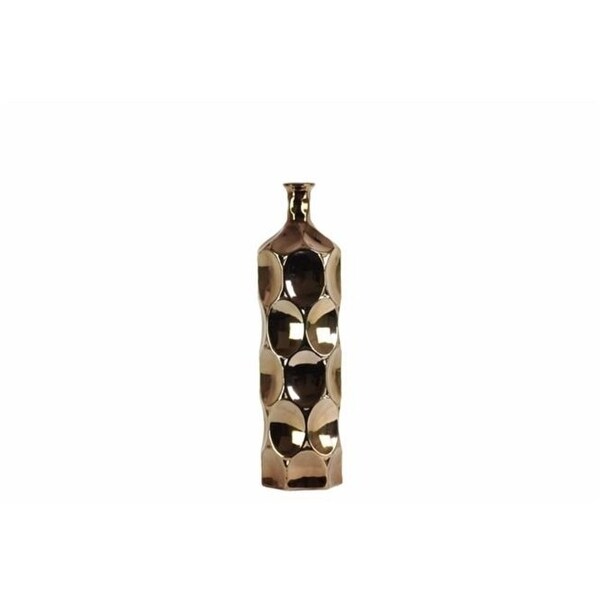Benzara BM134198 Round Bottle Vase Dimpled - Copper - 4.75 x 4.75 x 17.5 in. & Medium