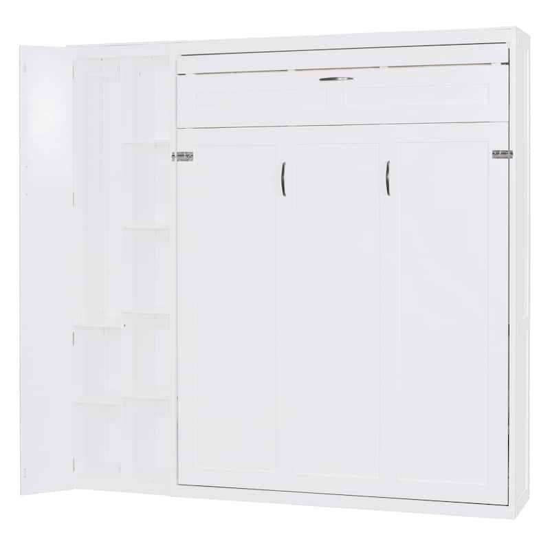 Roomfitters Full/Queen Size Murphy Bed Wall Bed with Shelves, Wardrobe and LED Lights