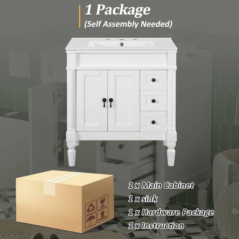 30-Inch Modern Bathroom Vanity with Ceramic Sink, Soft-Close Doors & Drawers, U-Shaped Adjustable Shelf, and Zinc Alloy Handles