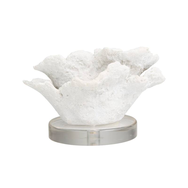 White Polystone Small Textured Coral Decorative Sculpture with Clear Acrylic Base