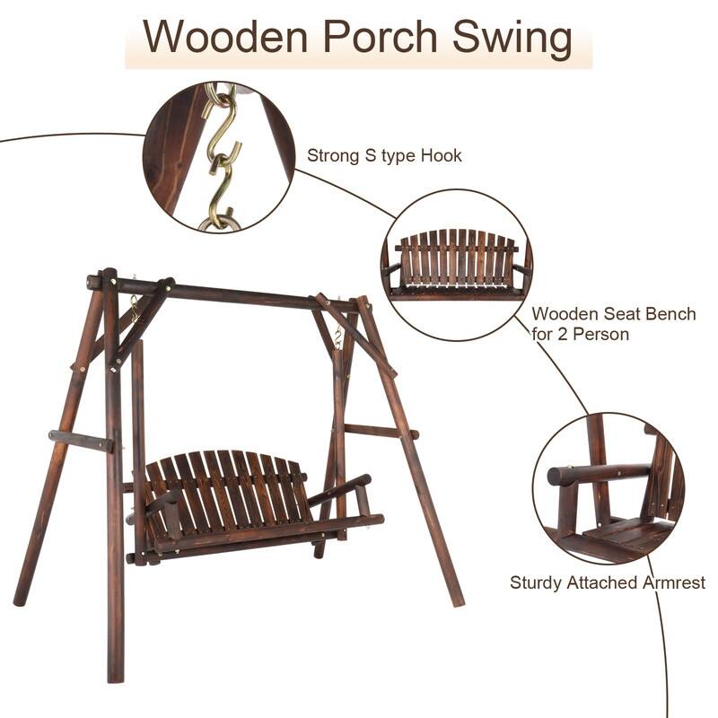 6.5ft Carbonized Color Outdoor Porch Swing with Stand - N/A
