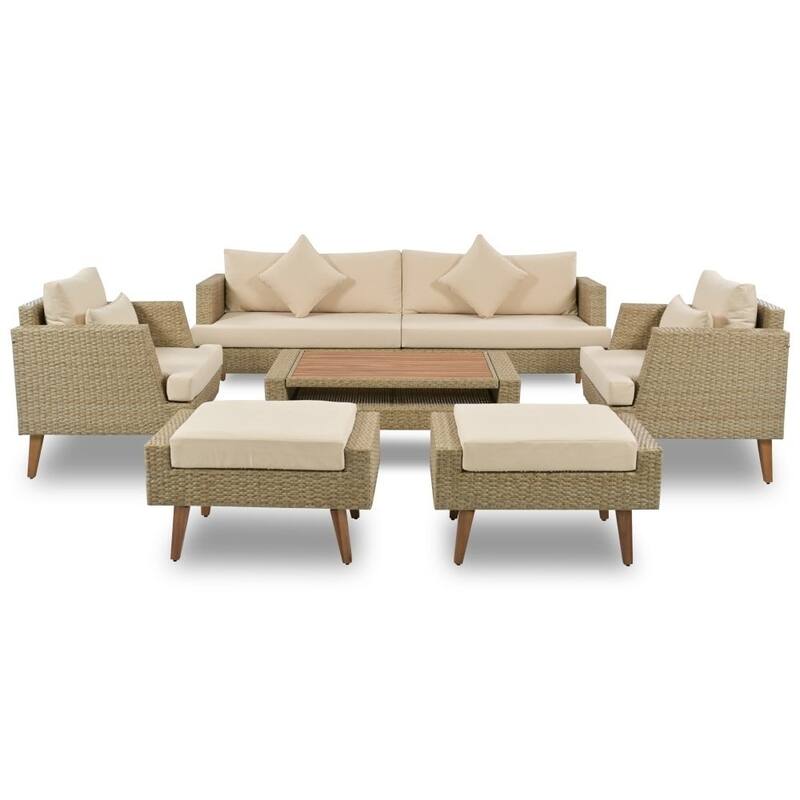 Outdoor Wicker 6-piece Sofa Set with Double Cushions