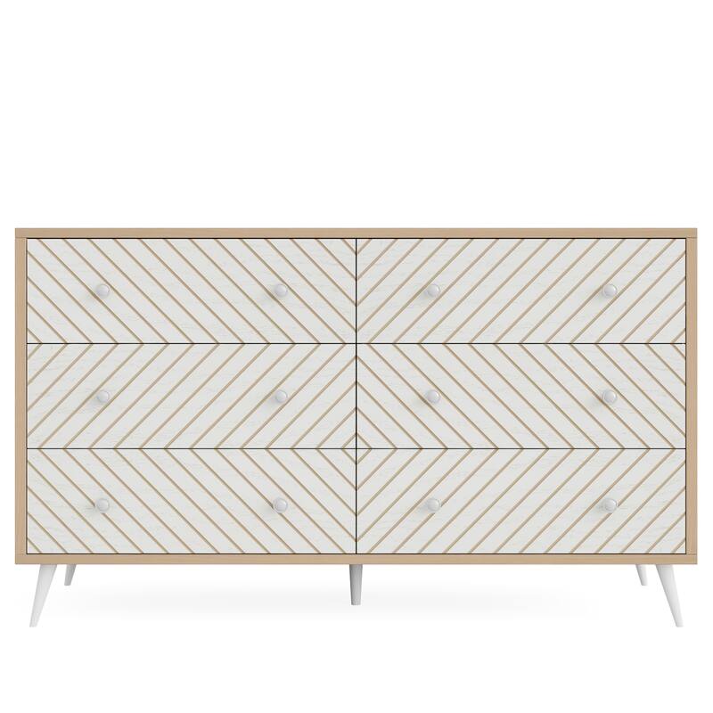 6-Drawer Double Dresser for Bedroom, 47-inch Chest of Drawers with Metal Legs for Living Room