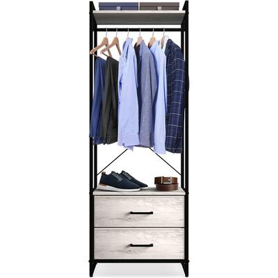 Clothing Rack with Drawers,Clothes Stand Dresser,Wood Top