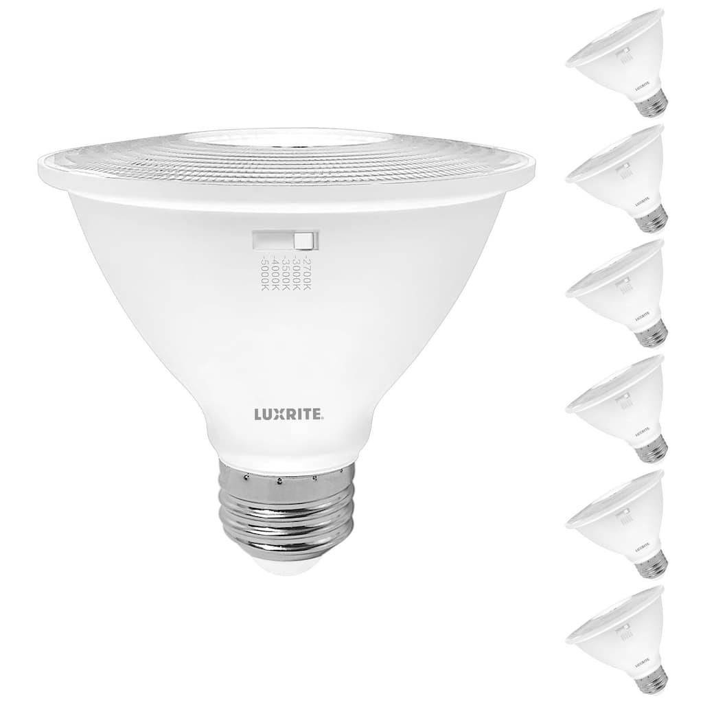 Luxrite PAR30 Short Neck LED Flood Light Bulb 10W=75W 5CCT 850 Lumens Dimmable Damp Rated ETL Listed E26 Base (6 Pack)