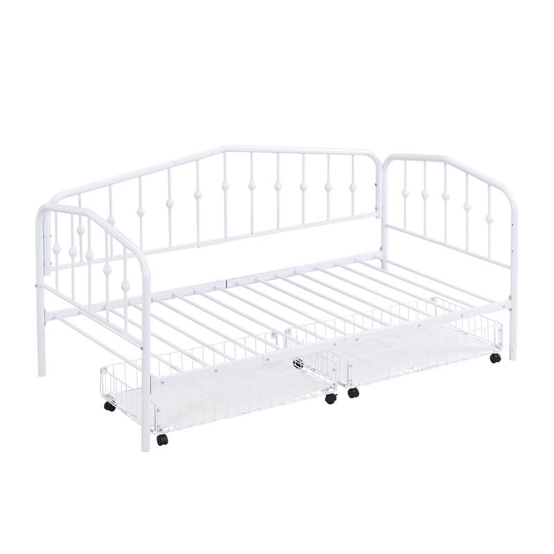 HomeRoots White Metal Twin Bed Frame With Drawers