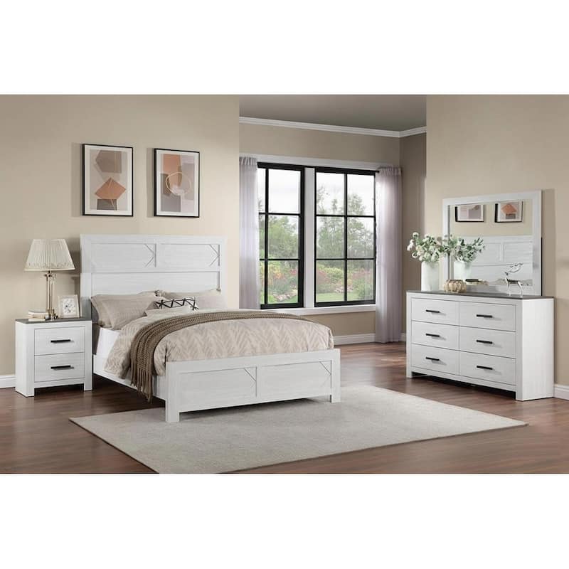 Modern Style 4pc Bed Set Wooden Design High Headboard White Finish Bedroom Furniture