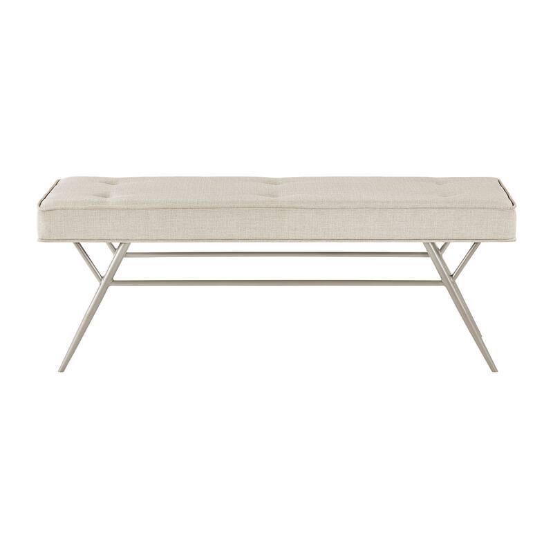 Contemporary Upholstered Bench Beige Tufted Seat Plush Comfort Home Furniture 1pc Entryway Bench Metal Legs Champagne Finish