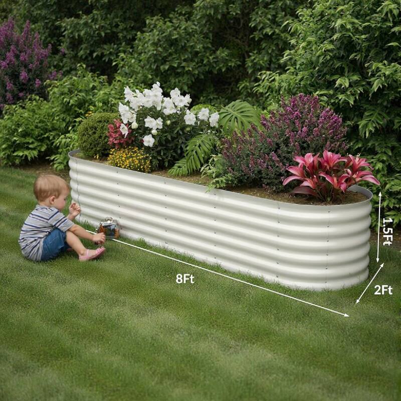 8x2x1.5ft 2Pcs Galvanized Raised Garden Bed Planter Boxes Outdoor, Off-White for Vegetables, Fruits, Flowers, Herbs - N/A