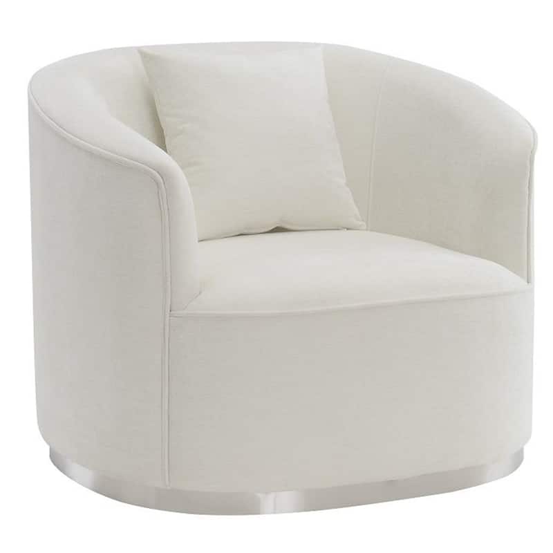 Oggy 39 Inch Accent Chair with 1 Pillow, Barrel Shape, Soft Beige Chenille