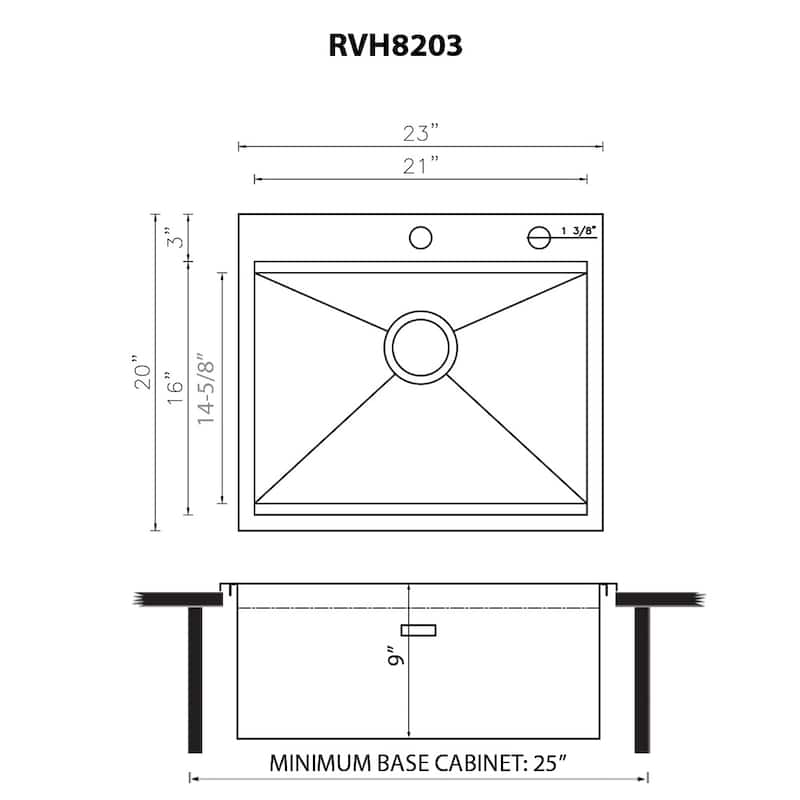 Ruvati 23 x 20 inch RV Workstation Drop-in Topmount Bar Prep Kitchen Sink 16 Gauge - RVH8203