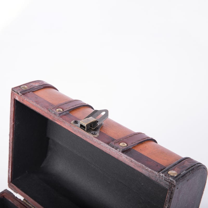 Vintiquewise Wood/Leather Treasure Box Trunk - brown