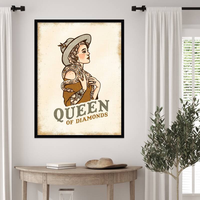 Queen of Diamonds No. 2 by The Whiskey Ginger Wood Framed Wall Art Print - Svelte Noir Black