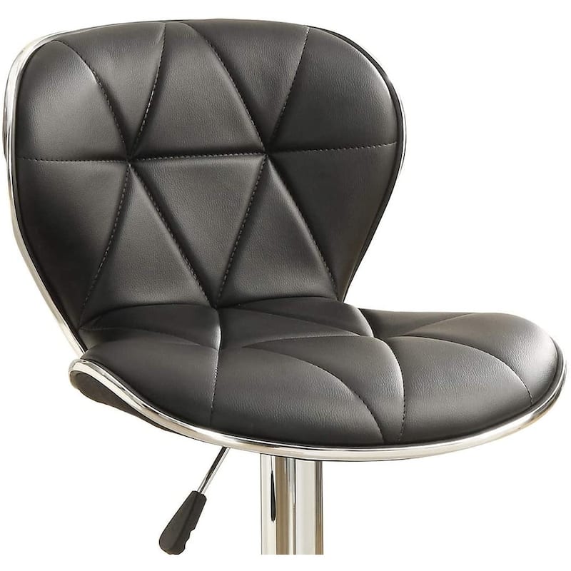 Black Faux Leather Stool Counter Height Chairs Set of 2 Adjustable Height Kitchen Island Stools Gas Lift Chrome Base.