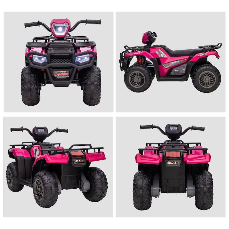 12V Dual Motor Kids Four-Wheeler, Pink Motorcycle Toy with Wear-Resistant Tires, Ride on Off-Road with Headlight