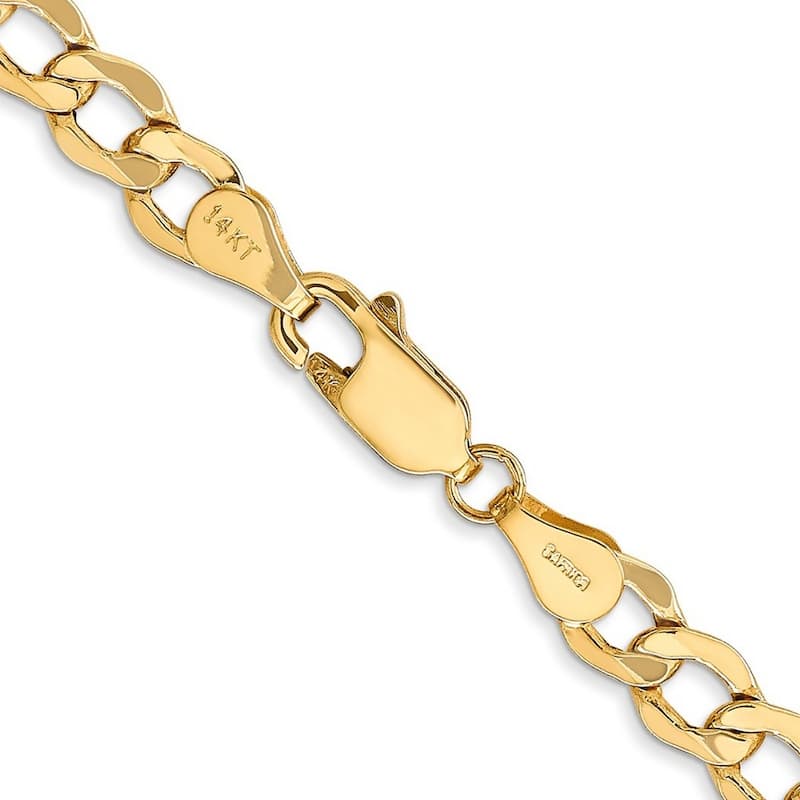 Curata 14k Yellow Gold 5.25mm Semi Solid Curb Chain Bracelet Options: 7" 8"