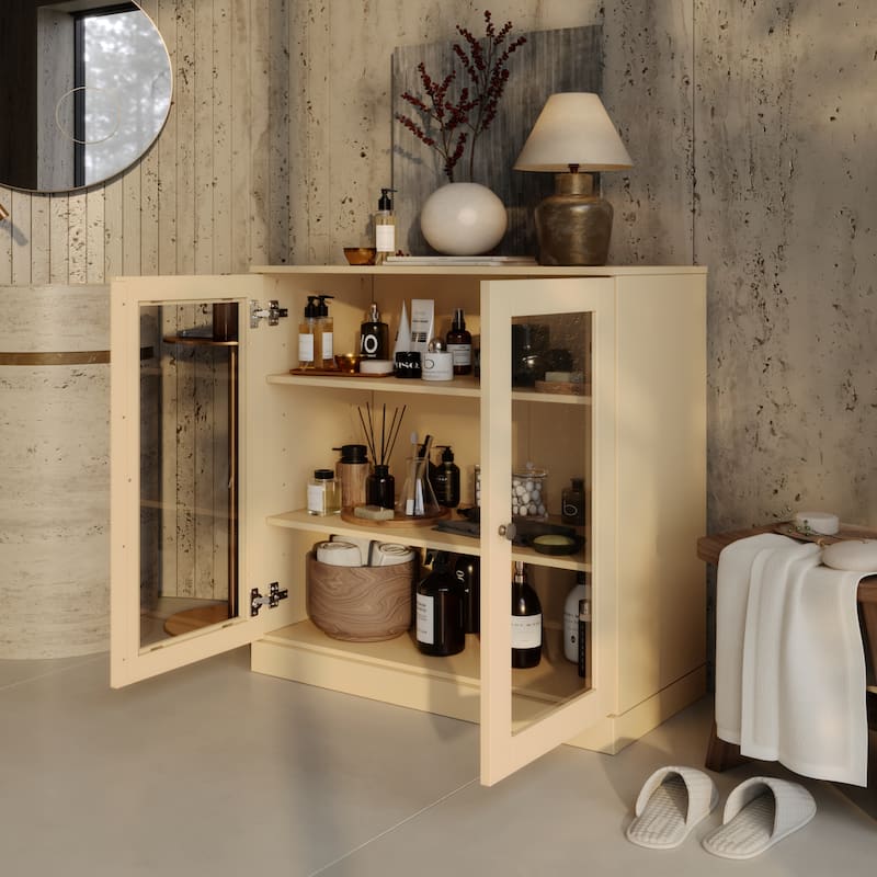 Palace Imports 100% Solid Wood 32" Bathroom Cabinet with Clear Glass Doors and Adjustable Shelves