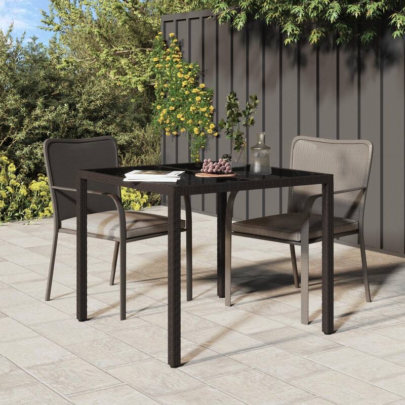 vidaXL Patio Table Tempered Glass and Poly Rattan Table 35.4"/59" Multi Colors - Brown and Black 35.4 x 35.4 x 29.5 in