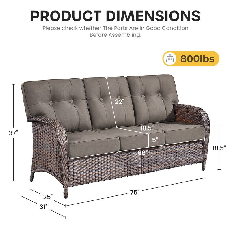 Gymojoy 3-Seater Outdoor Sofa - T-Shaped High Back & 5-inch Cushions, All-Weather PE Rattan for Patio, Garden, Balcony Lounging