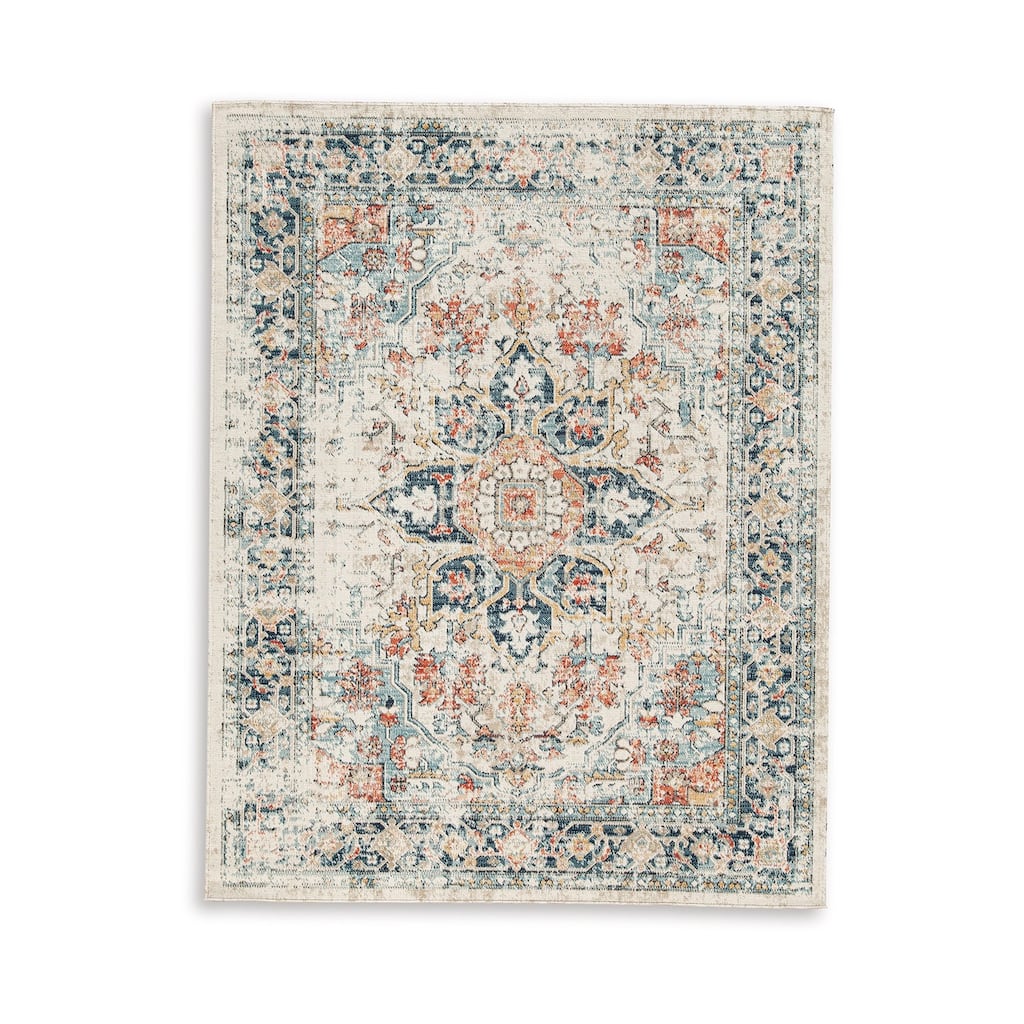 Jerry 5 x 7 Area Rug, Indoor Outdoor, Medallion, Polyester, Ivory Orange - 5 x 7