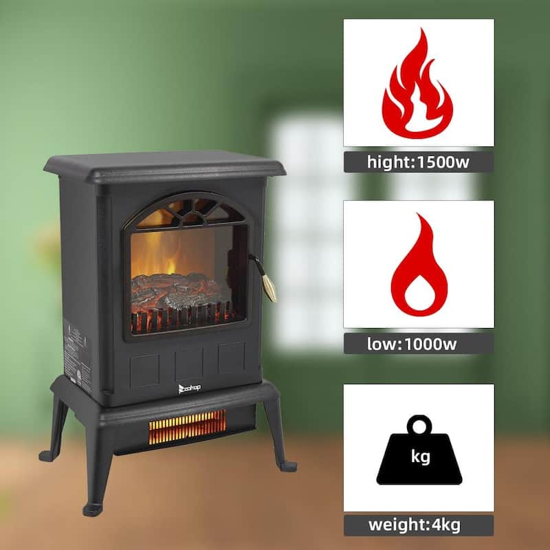 1500W Infrared Electric Fireplace Stove with 2 Heat Settings