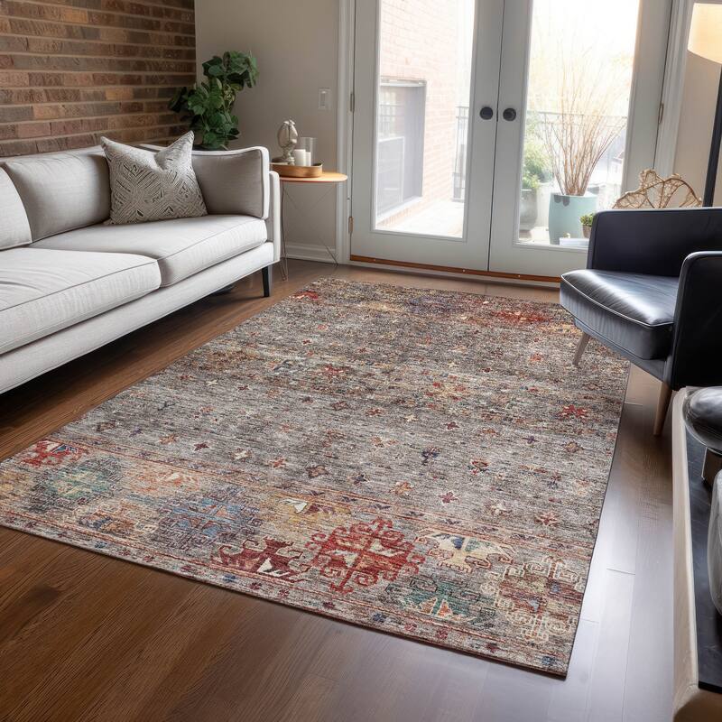 Machine Washable Indoor/ Outdoor Boho Moroccan Chantille Rug - Gray - 5' x 7'6"