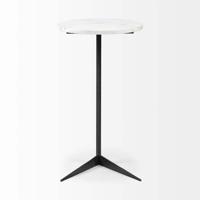 Black Metal Base Round Marble Top End Table and No Assembly - 15” x 15” x 27” (D x W x H)