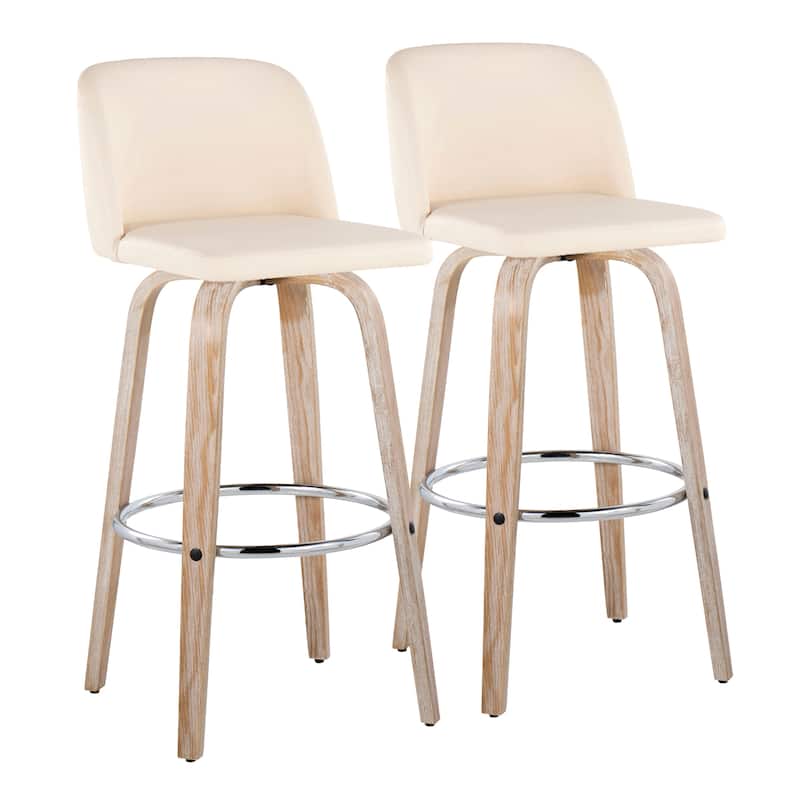 The Gray Barn Vallberga 30" Fixed-Height Bar Stool with White Washed Wood Base (Set of 2)