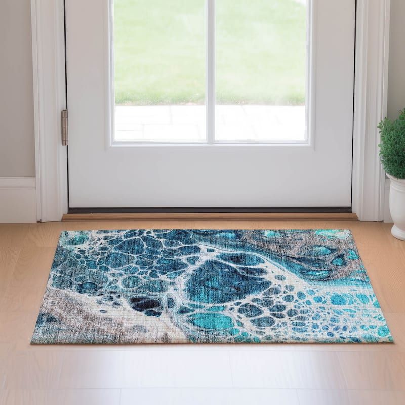 Premium Washable Super Soft Abstract Ink Mayfield Rug - Teal - 1' 8" x 2' 6" - Rectangle