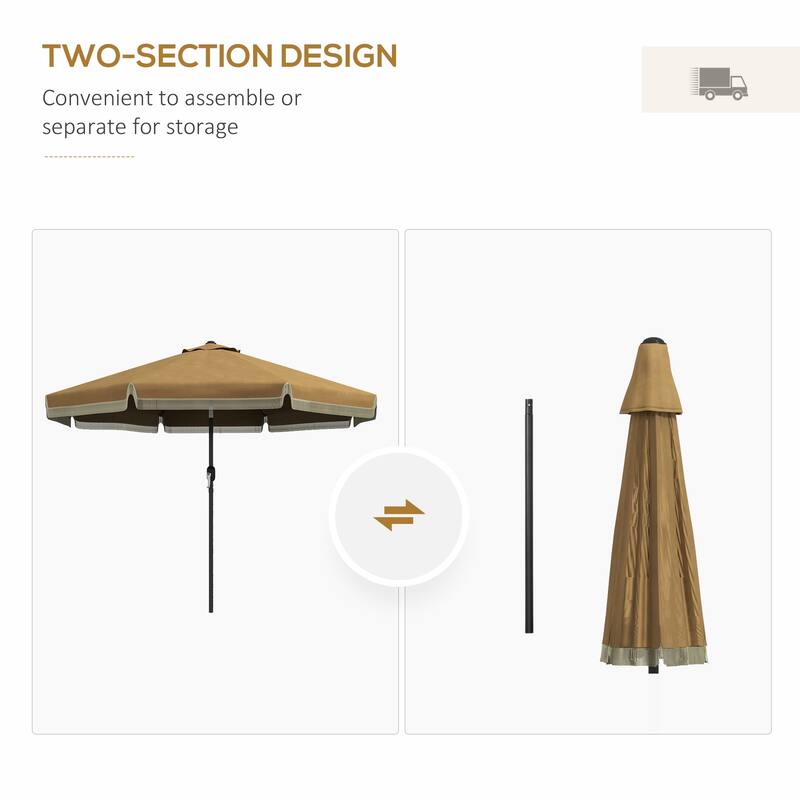 Outsunny 9ft Patio Umbrella with Push Button Tilt and Crank, Ruffled Outdoor Market Table Umbrella with Tassles and 8 Ribs