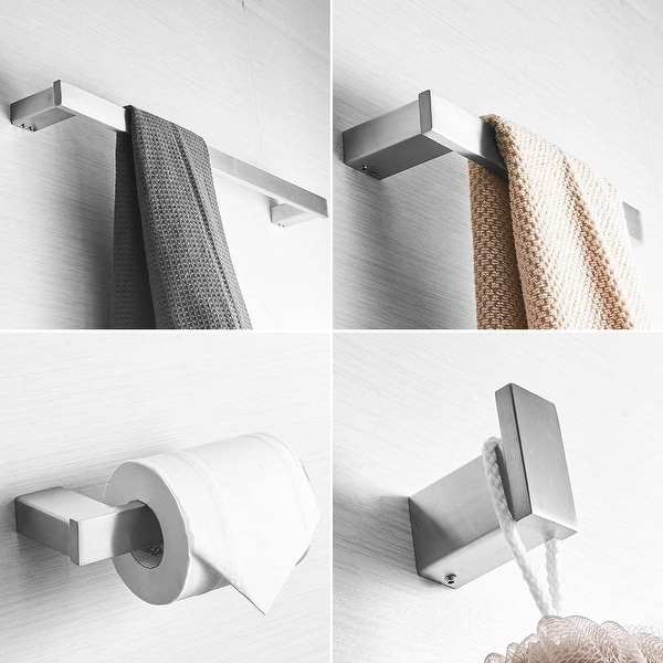 Bathroom Four piece Towel Rack Set Brushed Silver Stainless Steel