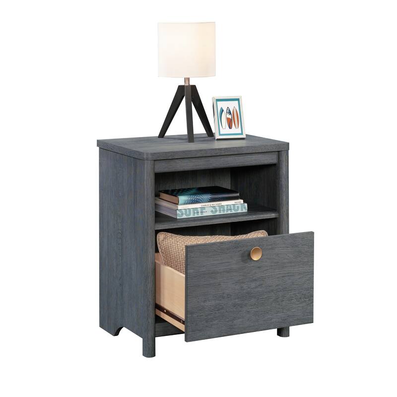 Wood Modern Nightstand with 1 Drawer and Open Shelf, Blue