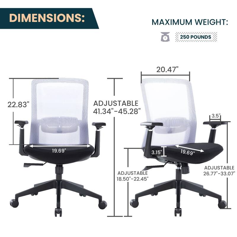 Ingram Contemporary Ergonomic Mesh Office Chair - Adjustable Height & Armrests, Mid-Back Swivel Desk Chair for Home Office