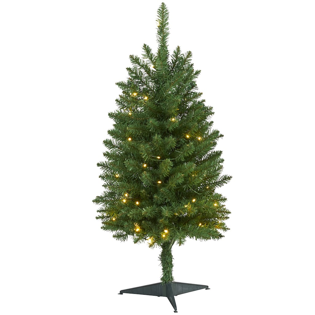 3Ft Slim Artificial Christmas Tree with Lights - Green Pine Holiday Decor - 36