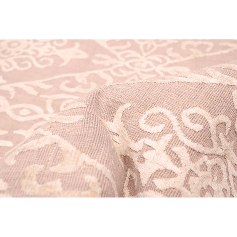 ECARPETGALLERY Hand Loomed Elysian Beige, Brown Viscose, Wool Rug - 8'0 x 10'5