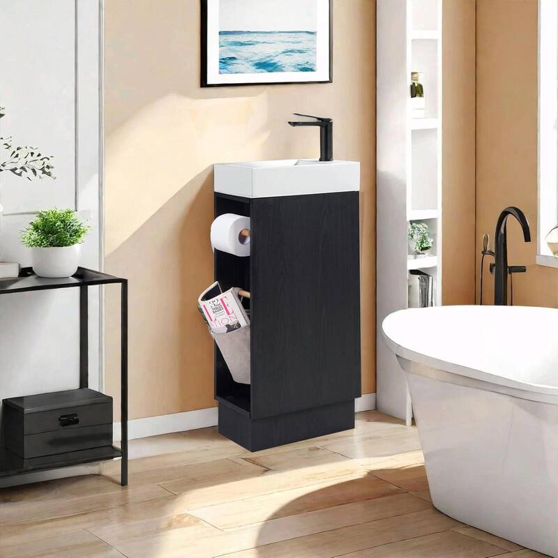 16-Inch Bathroom Vanity Sink Combo for Small Spaces - Black