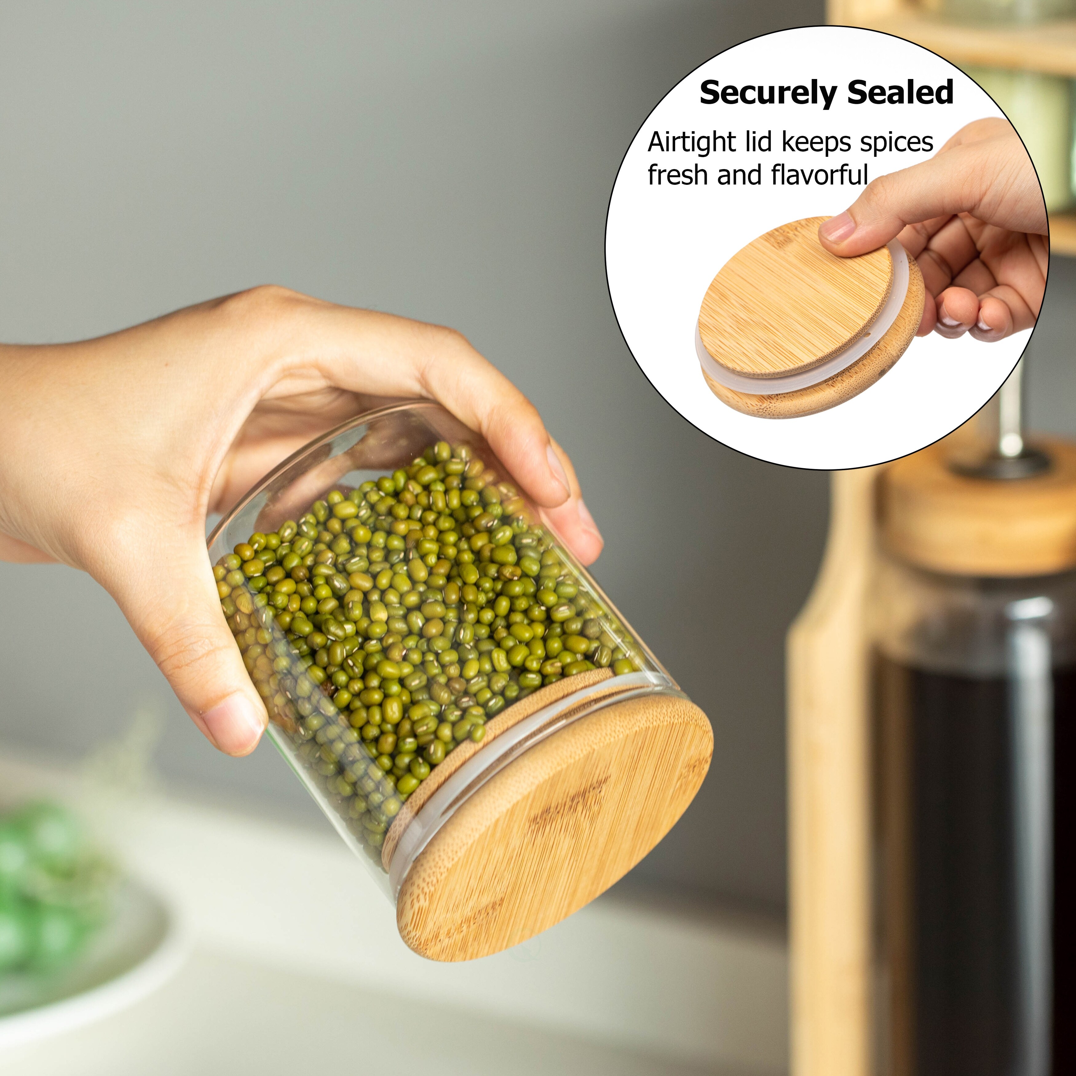 Basicwise 3-Tier Bamboo Spice Rack with 6 Spice Shaker