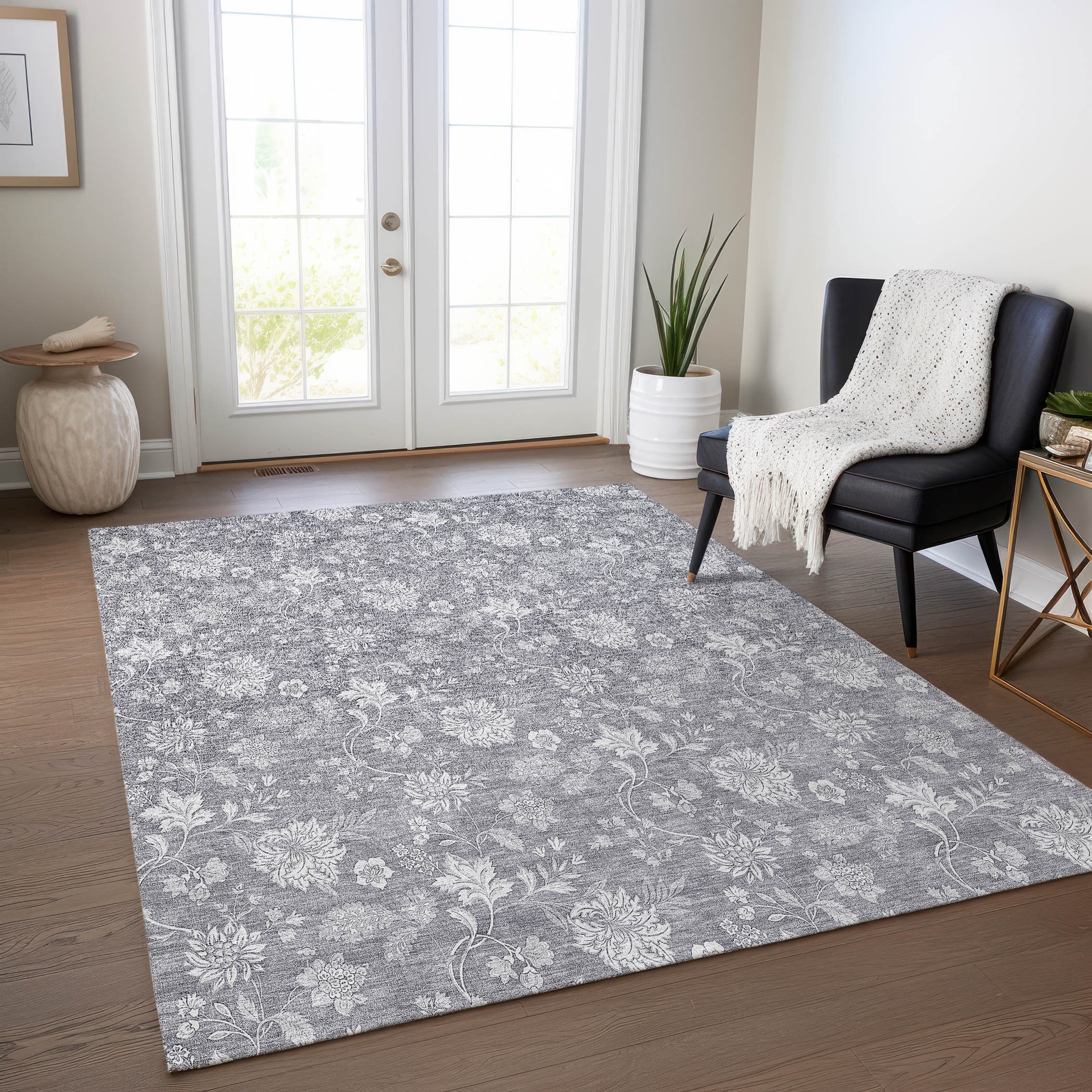 Machine Washable Indoor/ Outdoor Chantille Casual Floral Farmhouse Rug