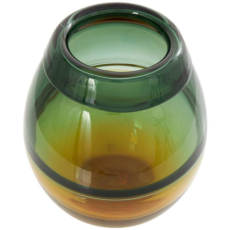 Green Glass Handmade Ombre Vase with Yellow Base