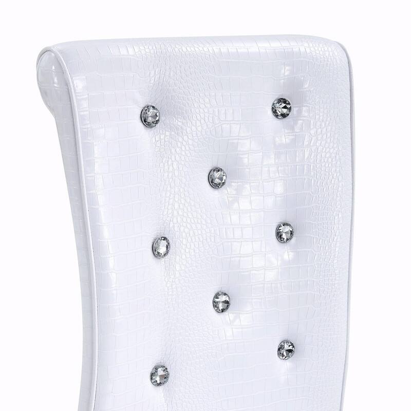 Set of 2 Retro Alligator Skin Upholstered Dining Chairs with Crystal Buckle Design & Faux Leather