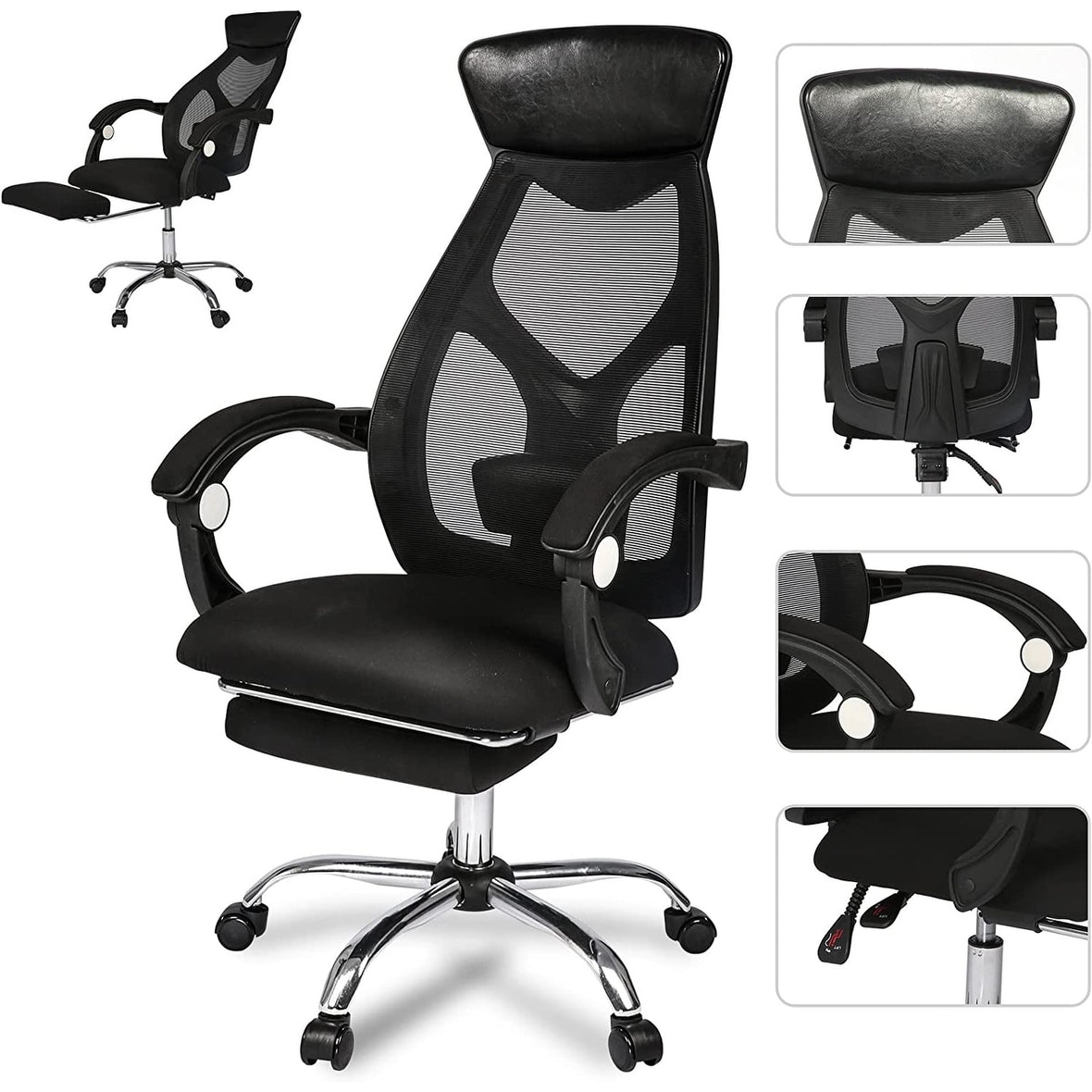 Adjustable office computer writing chair back support neck rest footrest  WFH