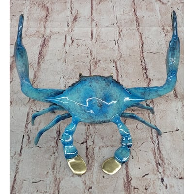 Bronze Blue Crab Sculpture Figure Figurine Original Art Glazed Colorful Patina 4 Inches X 8 Inches