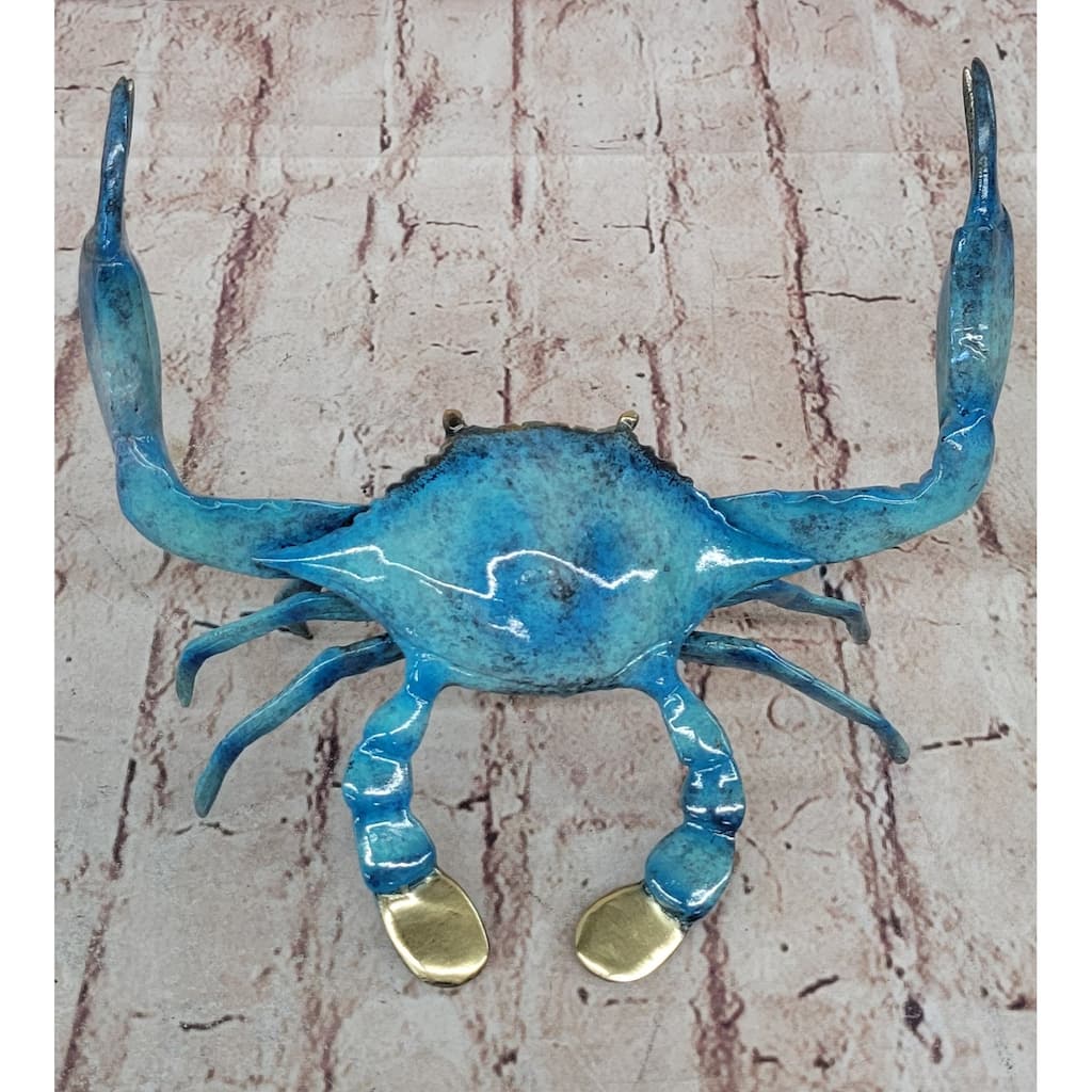 Bronze Blue Crab Sculpture Figure Figurine Original Art Glazed Colorful Patina 4 Inches X 8 Inches