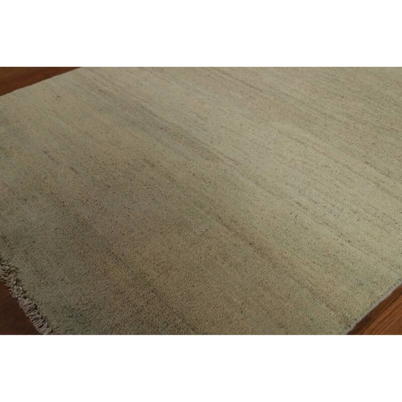 Modern Gabbeh Foyer Rug Handmade Green Oriental Wool Carpet - 2'8"x 4'1"